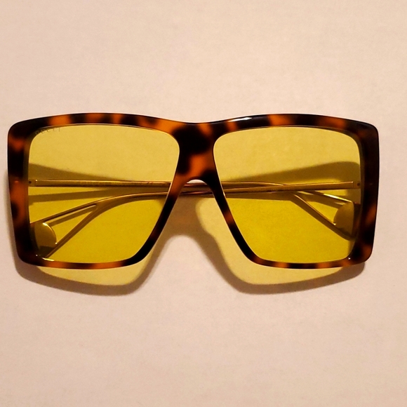 Gucci Havana Brown/Gold and Yellow Womens Sunglasses - NWT - Picture 3 of 13